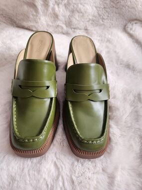 Michael Kors Olive Green Slip-On Loafer Mules